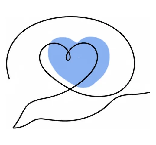 Line drawing of a speech bubble with a heart