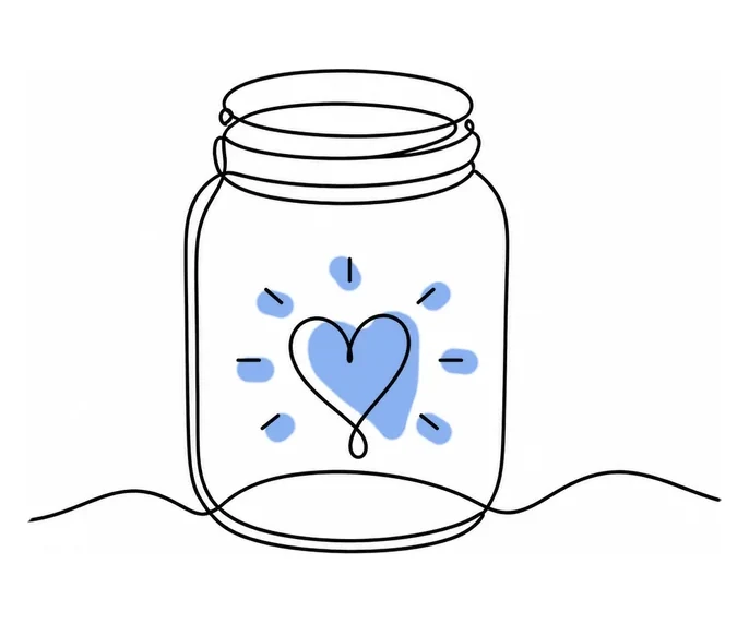 Line drawing of a jar holding a glowing heart