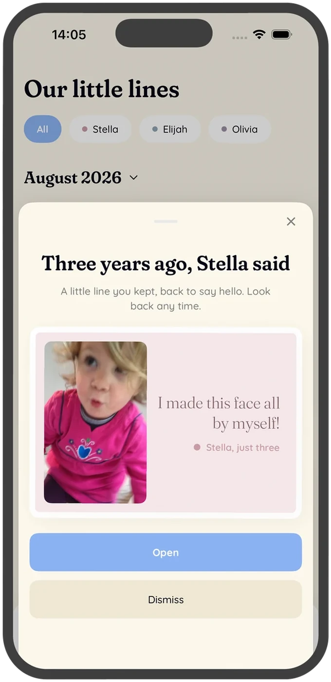 Little Lines app screen: Scroll back to three